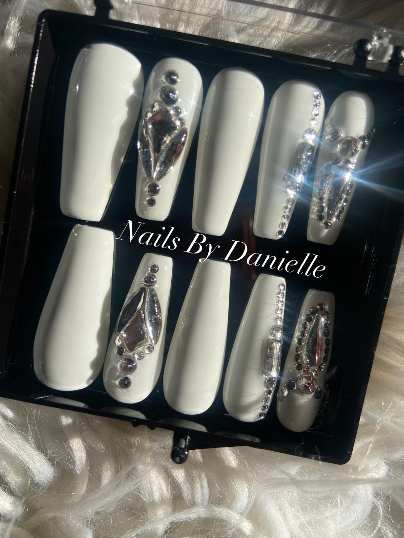 White Nails with Bling
