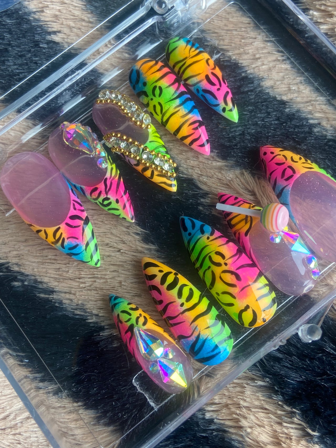 Colorful Stiletto Animal Print Nails
