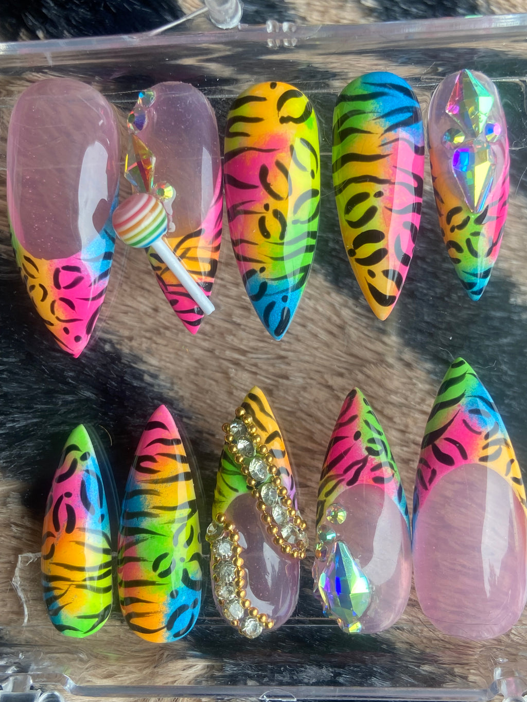 Colorful Stiletto Animal Print Nails