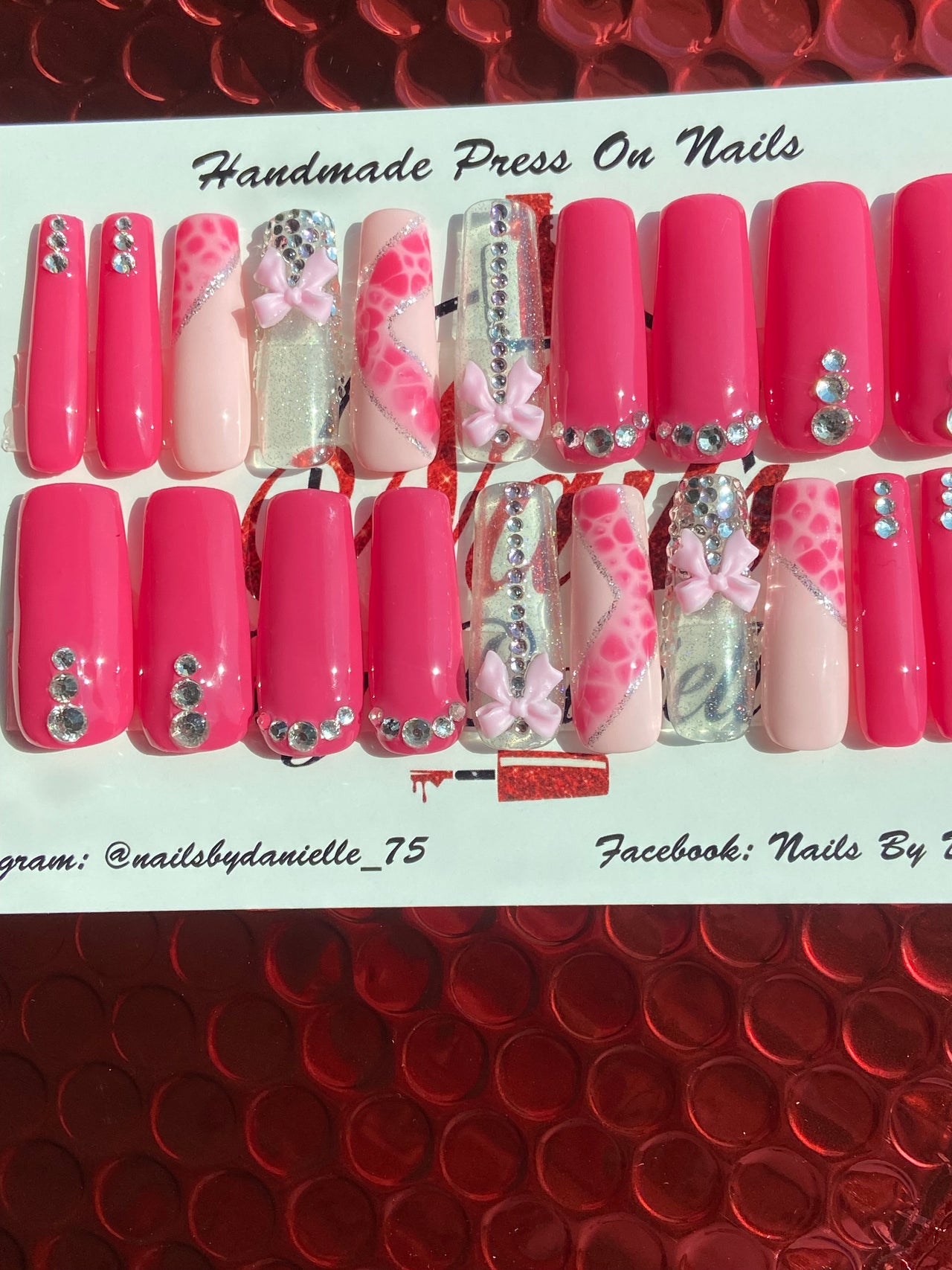 Pink Square Nails with Bling Accents